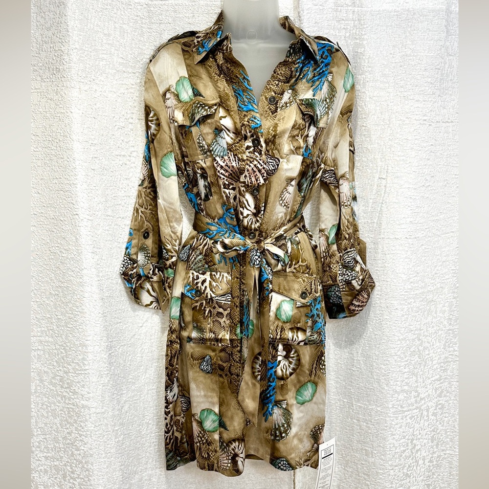 Gorgeous HTF Vintage Cache Shirt Dress NWT 8 M Beach Print Reef Seashell Animal